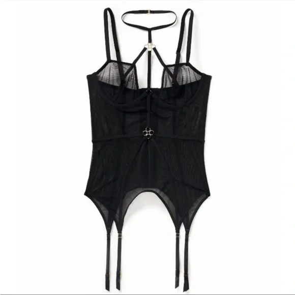 Bodysuit with Garters Kink Straps Nylon Mesh Women’s Underwear M